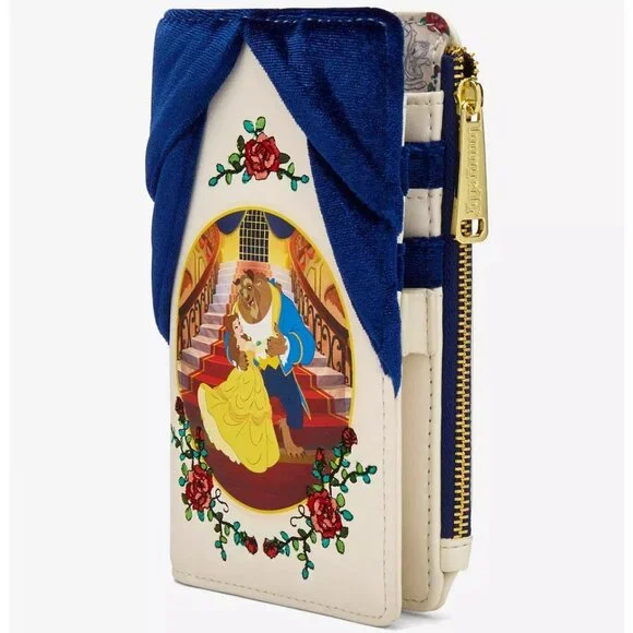 Loungefly Disney Beauty And The Beast Wallet Blue Velvet Floral Zip Around New - Picture 4 of 4